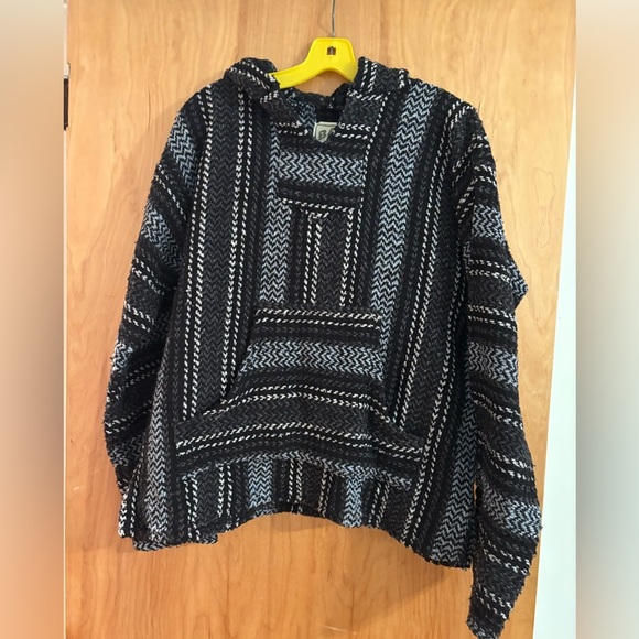 Baja Joe Black & Gray Mexican Rug Pullover Hoodie Size Small - Picture 1 of 3